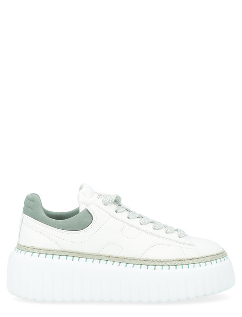 Baskets Hogan Bandes en H en cuir blanc et vert