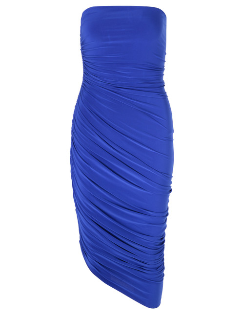 One-shoulder dress Norma Kamali model Diana blue