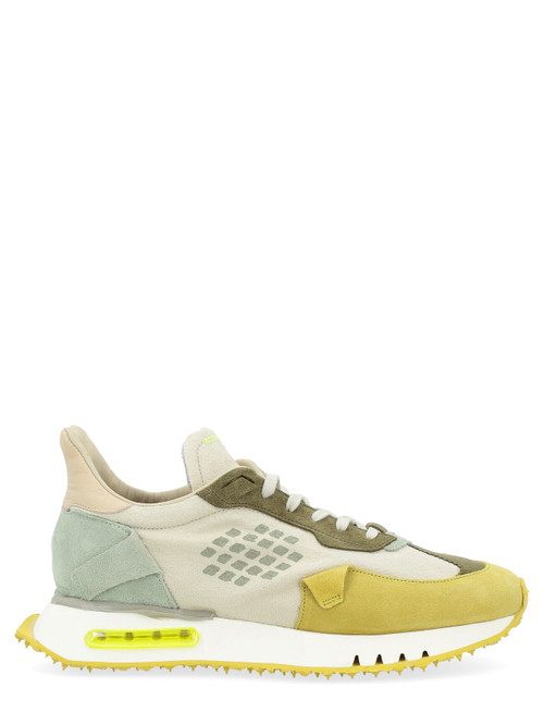 BePositive Space Race sneaker in green and gray suede and fabric