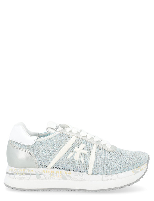 Baskets Premiata Conny 6702 en cuir bleu et crochet