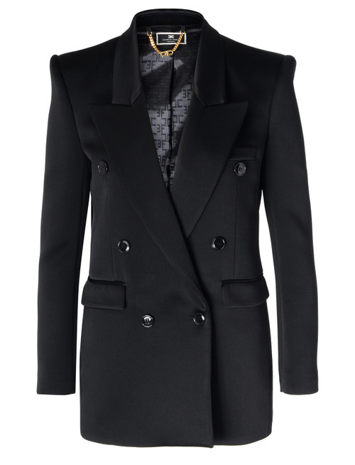 Double-breasted jacket Elisabetta Franchi in shiny black satin crepe