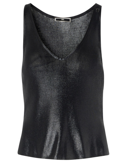 Elisabetta Franchi Top de viscosa laminada negra