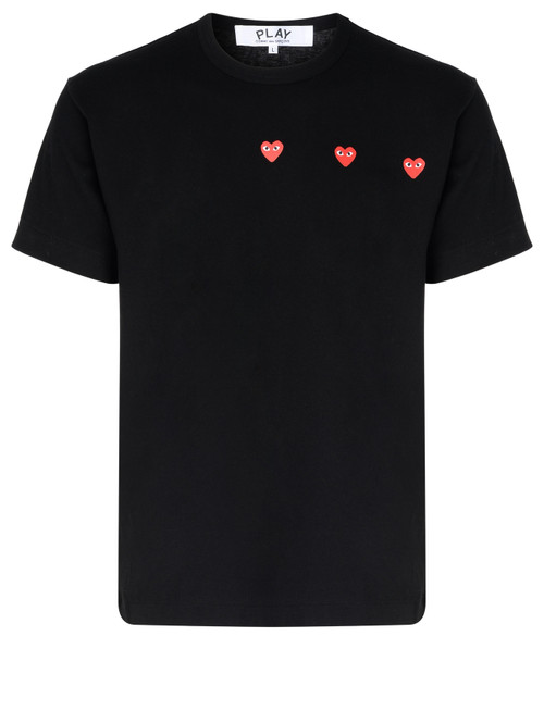 T-Shirt Comme Des Garçons Play nera con stampa a tre cuori