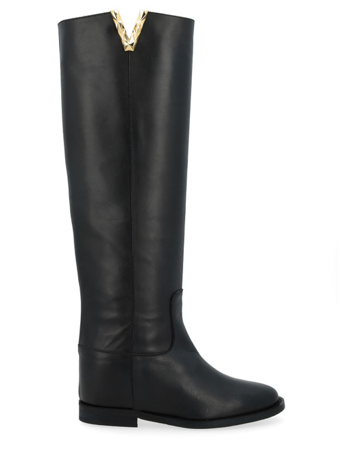 Via Roma 15 Stiefel schwarzes Leder mit facettiertem Metall V