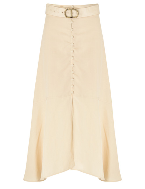 Long skirt Twinset in ivory linen-blend canvas