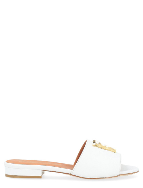 Sandal Via Roma 15 in white nappa leather with faceted metal V