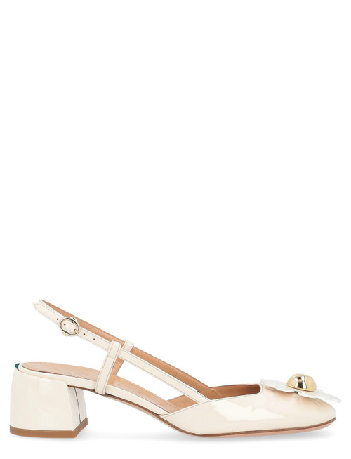 Slingback A.Bocca en cuir verni blanc avec maxi fleur