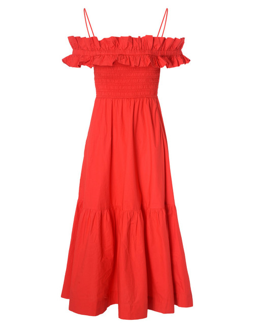 Robe midi Ganni en popeline de coton rouge