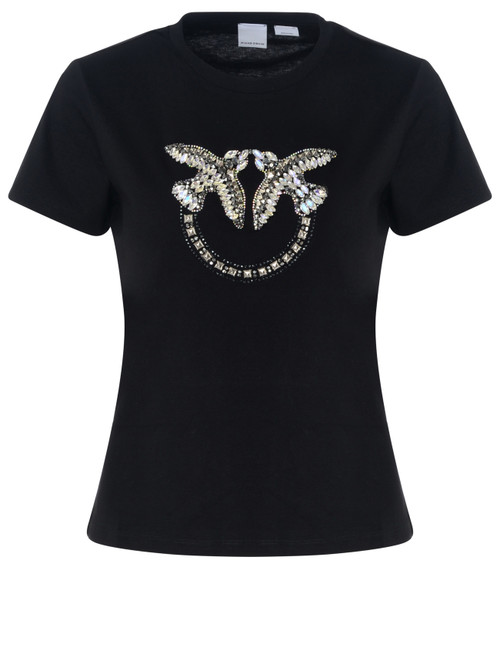 T-Shirt Pinko schwarz mit Love Birds Stickerei
