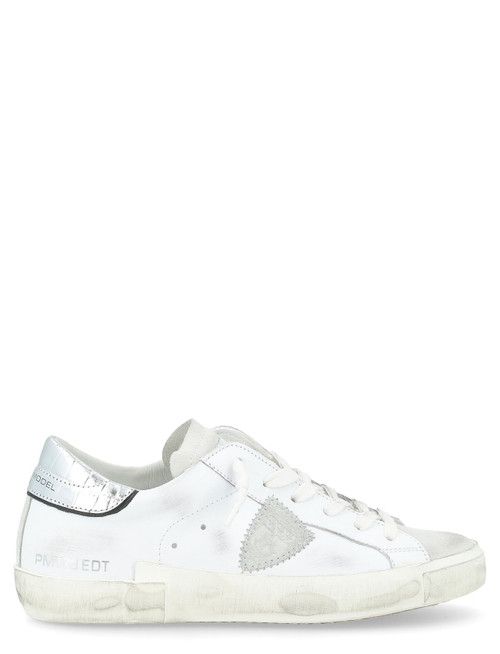 Sneaker Philippe Model Paris X in pelle bianca con talloncino argento