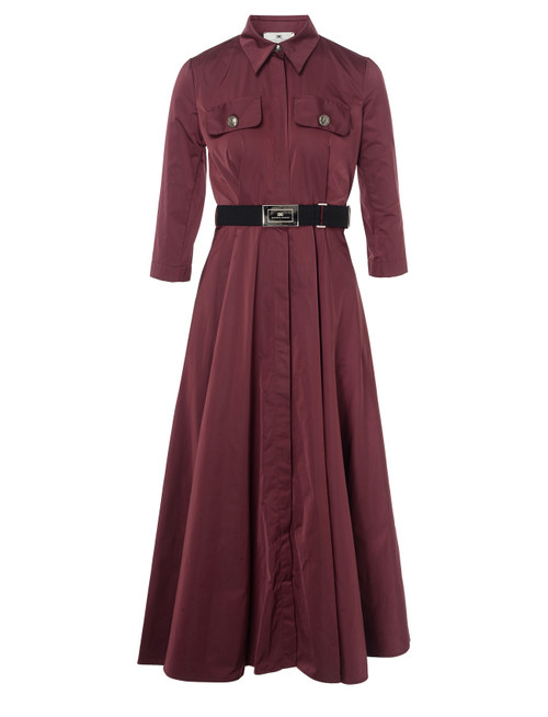 Elisabetta Franchi Robe Chemisier bordeaux avec ceinture