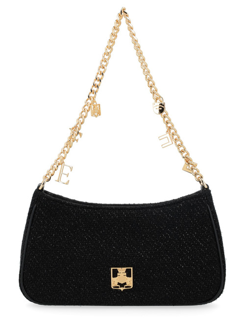 【最終お値下げ】ELISABETTA FRANCHI ブラック　ゴールドバックル Elisabetta Franchi bag in fabric with black charm shoulder strap