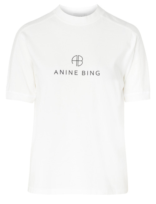 T-Shirt Anine Bing Jaylin Monogram aus elfenbeinfarbener Baumwolle