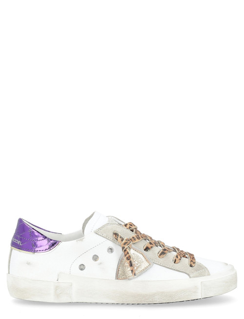 Sneaker Philippe Model Paris X bianca e viola con dettagli animalier