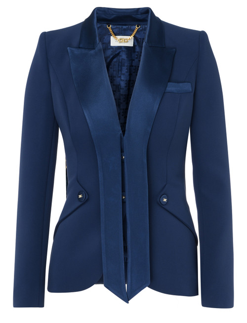 Elisabetta Franchi blue crêpe tuxedo jacket | H-Brands