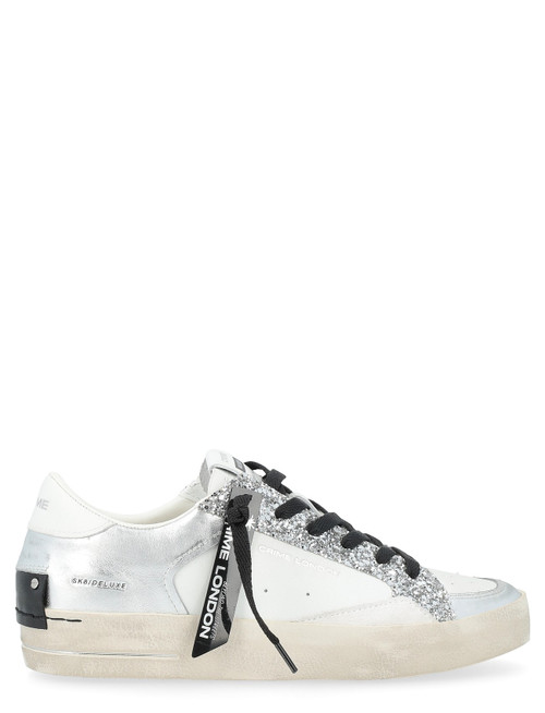 Sneaker Crime London Sk8 Silver Glam in pelle bianca