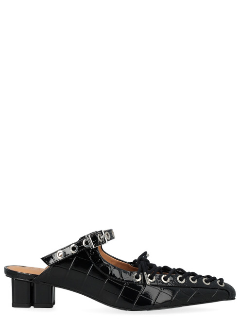 Mules Ganni in pelle croco nera Mules Ganni in pelle croco nera