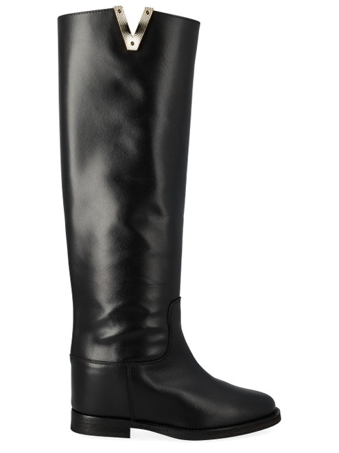 Bota Via Roma 15 de piel negra con V de diamantes dorados