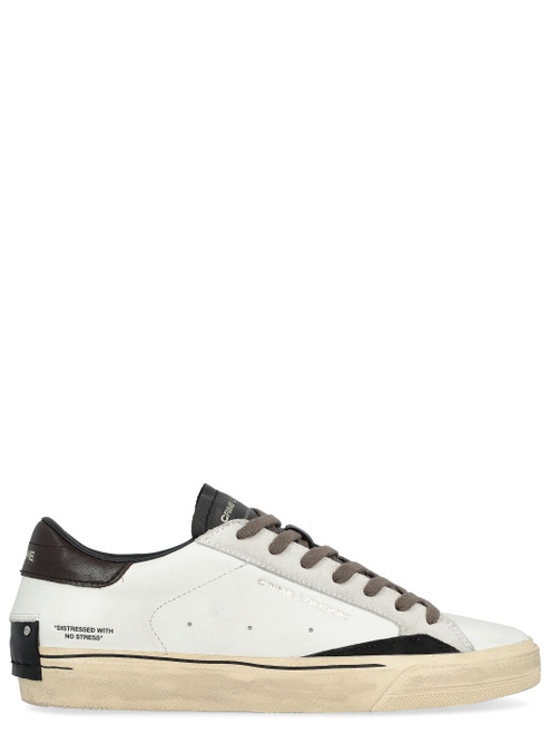Zapatilla Crime London Distressed 2.0 en piel blanca y marrón