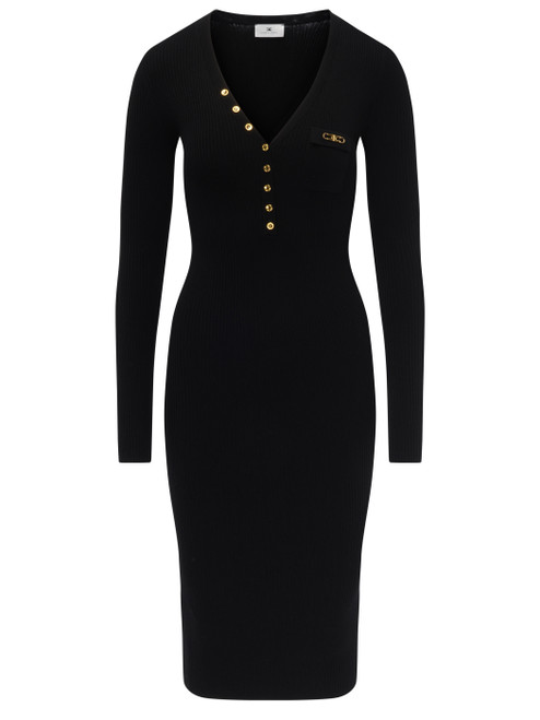 Elisabetta Franchi vestido de punto de canalé negro Elisabetta Franchi vestido de punto de canalé negro