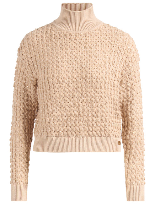 Elisabetta Franchi jersey bouclé beige con lentejuelas Elisabetta Franchi jersey bouclé beige con lentejuelas