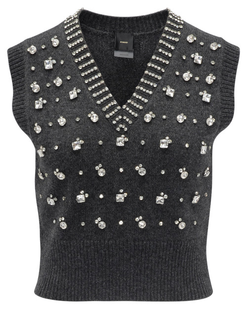 Chaleco de punto Pinko Ponziane con strass gris