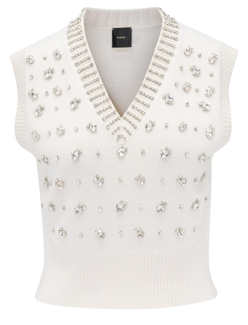 Chaleco de punto Pinko Ponziane con strass blanco