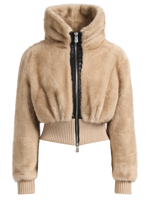 Chaqueta bomber Pinko Bagels en tejido beige efecto Abrigo de pelo  Chaqueta bomber Pinko Bagels en tejido beige efecto Abrigo de pelo