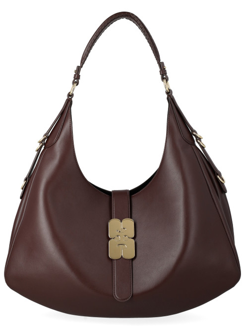 Bolso grande Ganni Kat en piel color café 