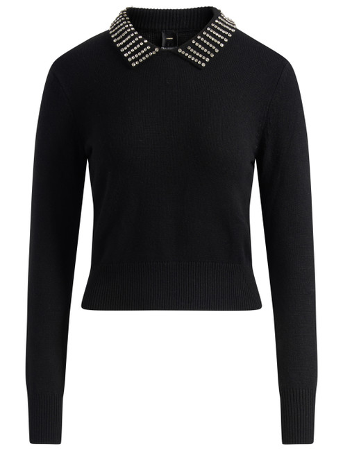 Pinko Ventotene jersey negro en mezcla de lana con cuello y strass