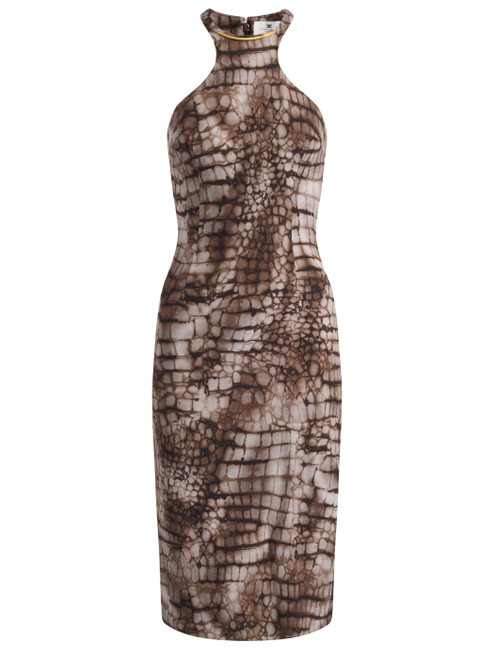 Abito Elisabetta Franchi in crêpe color cacao stampato