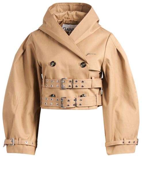 Trench court Ganni coton couleur camel