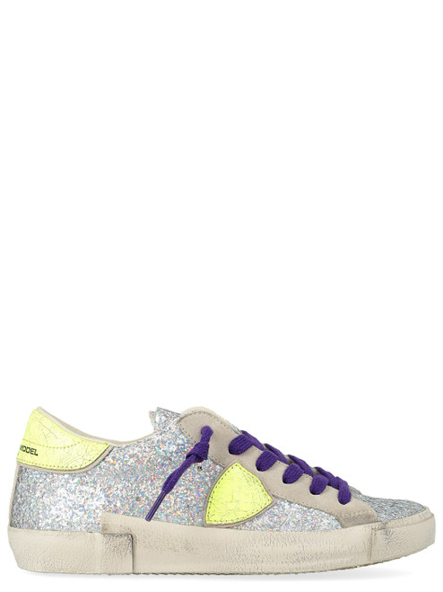 Sneaker Philippe Model Prsx in suede e glitter argento