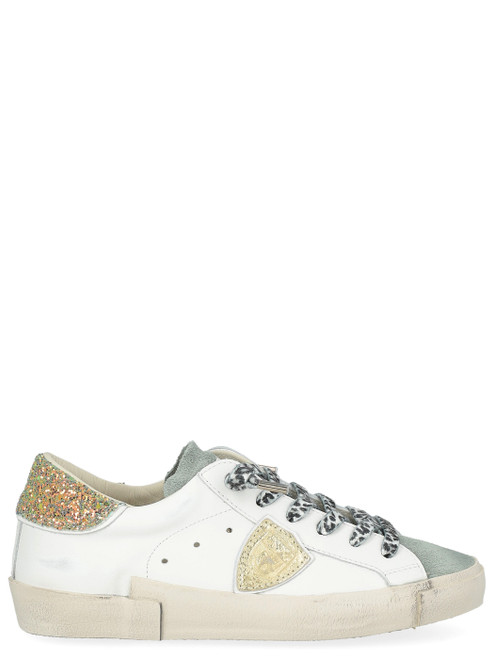 Philippe Model sneakers in white and green leather with glitter