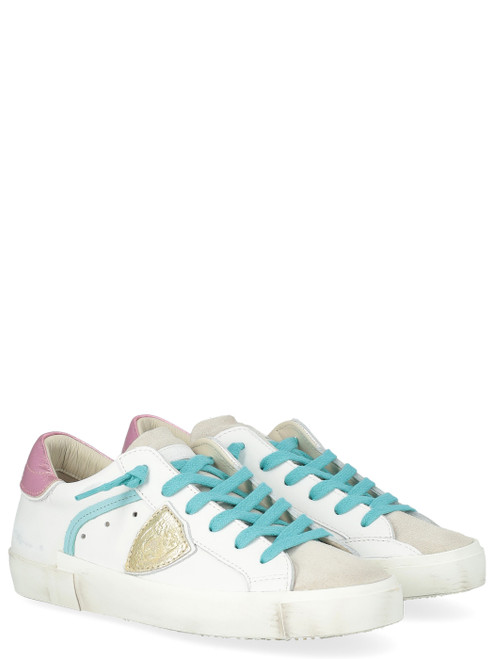 Sneaker Philippe Model Prsx in pelle bianca rosa e azzurro