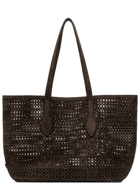 Borsa a spalla Gianni Chiarini Mashup in suede laserato marrone