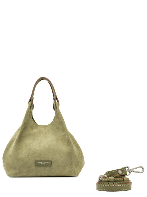 Borsa a spalla piccola Gianni Chiarini Dua in camoscio verde