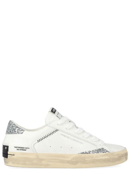Sneaker Crime London Distressed in pelle bianca e glitter argento