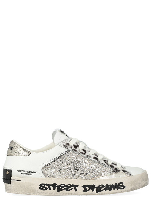 Sneaker Crime London Distressed in pelle bianca e glitter