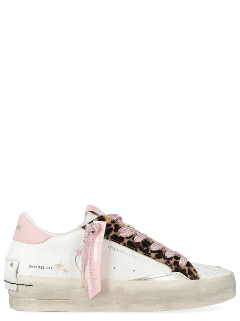 Sneaker Crime London Deluxe Wedge Pink Leopard aus weißem Leder