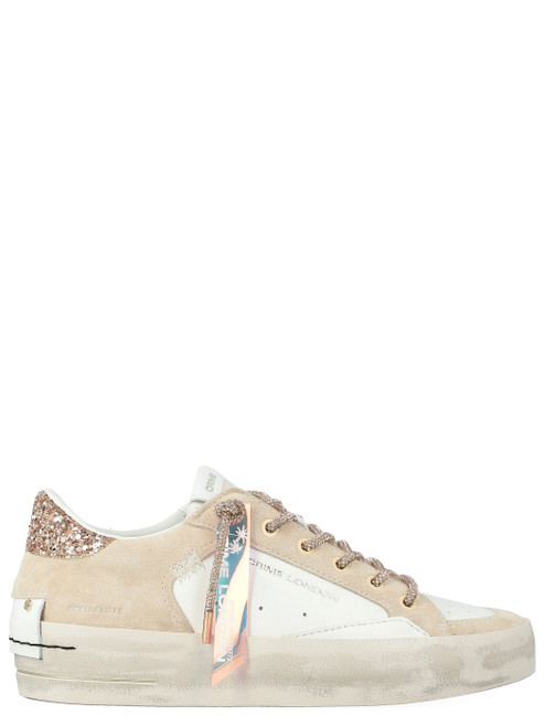 Sneaker Crime London Deluxe Wedge Champagne Dust aus weißem Leder 