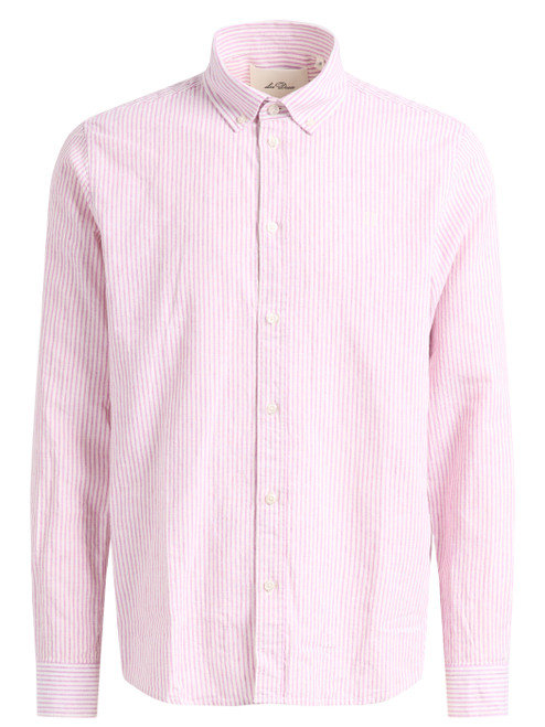 Camicia Les Deux Oxford Konrad in cotone bianca e rosa