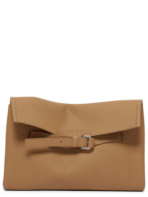 Clutch Orciani Venus Soft in pelle martellata biscotto
