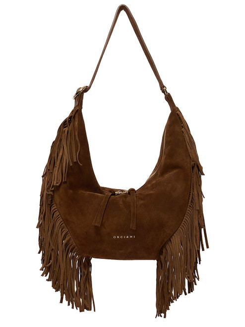 Borsa Orciani Isola Peach Fringe Small in suede marrone 