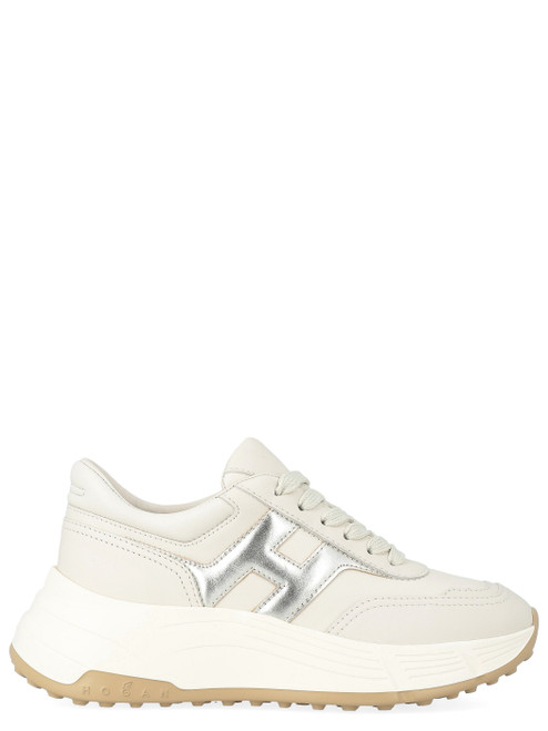 Zapatilla Hogan en piel marfil y plata