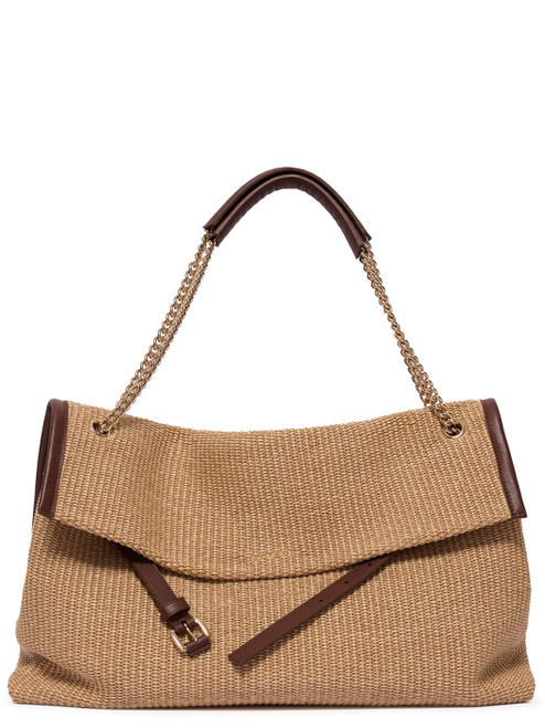 Borsa Orciani Venus Zanzibar Large in tessuto e pelle biscotto