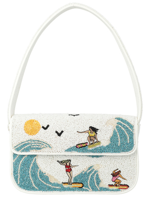 Borsa Staud Tommy Surf con perline bianca 