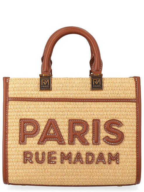 Borsa Rue Madame Iconique Mini Tote Straw in paglia color naturale e marrone