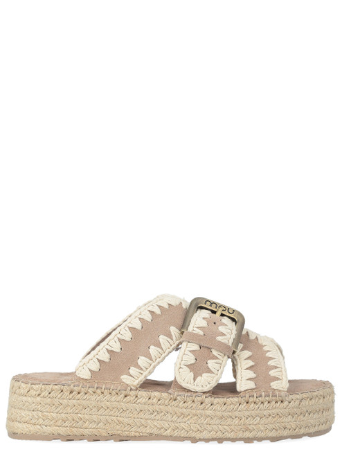 Sandalo Mou Jute in camoscio color beige