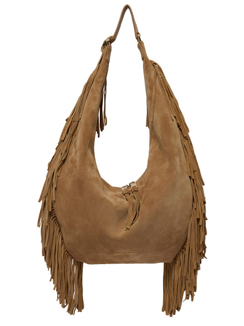 Borsa Orciani Isola Peach Fringe Large in suede biscotto 